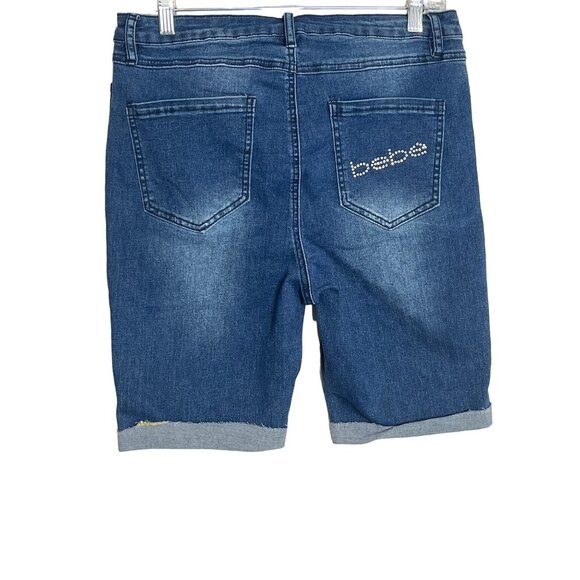 Bebe Shorts Womens Sz 30 Medium Blue Jean Stretch Denim High Rise Bermuda Casual - Picture 7 of 12